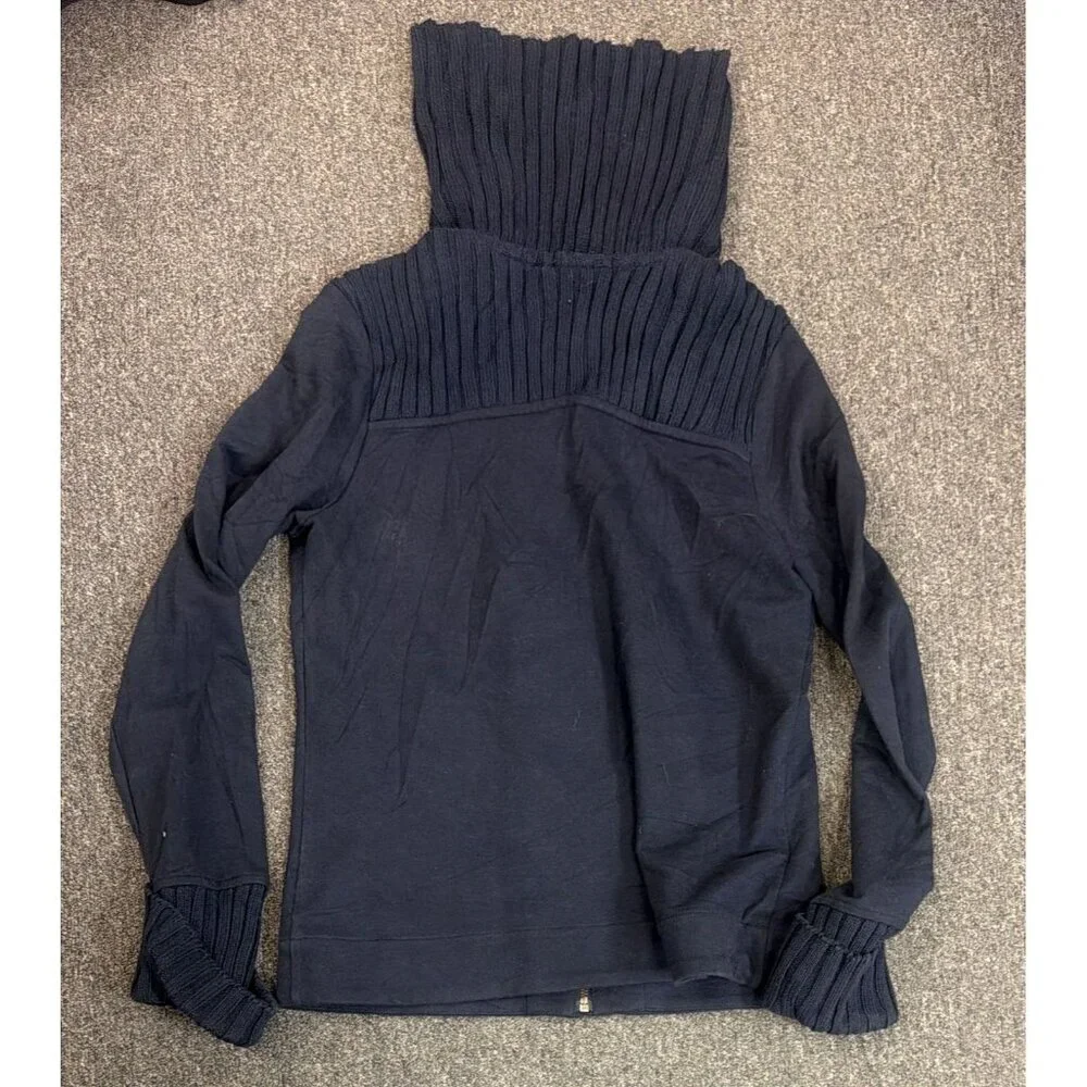 Tommy Hilfiger Knit Sweater Jacket Womens Small Navy Blue Toggle Full Zip Funnel - Picture 2 of 3